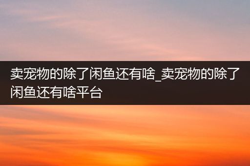 卖宠物的除了闲鱼还有啥_卖宠物的除了闲鱼还有啥平台